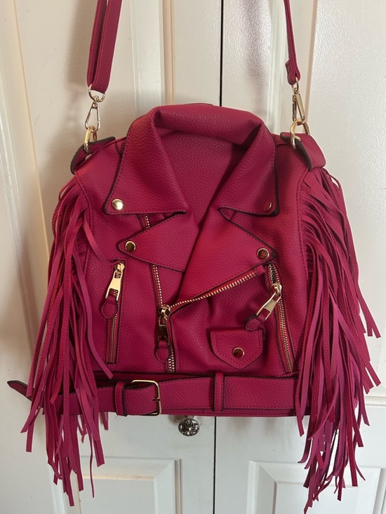 Handbags - Pink Fringe Motorcycle Jacket Purse Bag Gold Tone Hardware